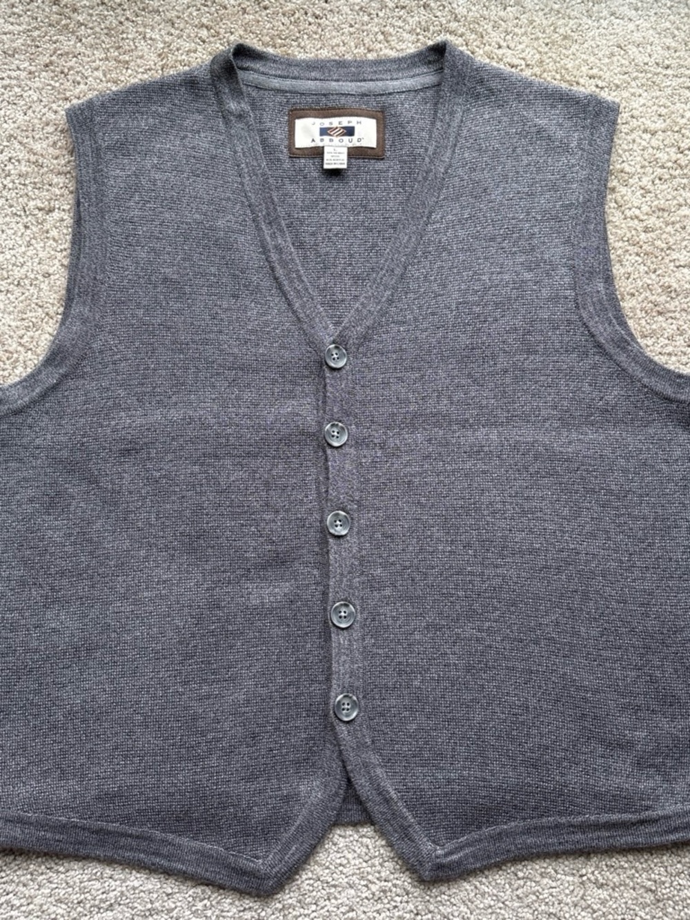 Merino wool Joseph Abboud Gray V-Neck Button Cardigan Vest
